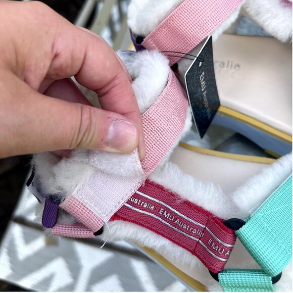 Emu Australia Raven Platform Furry Sandals Women's 6 Pink Teal Purple - Picture 8 of 8